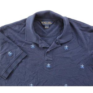 Brooks Brothers Slim Fit Men's L Navy Polo Embroidered Logo Print Pique Golf SS